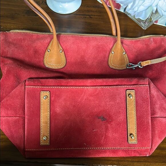Dooney & Bourke Red Tote with Leather Handles material is suede - Picture 13 of 17